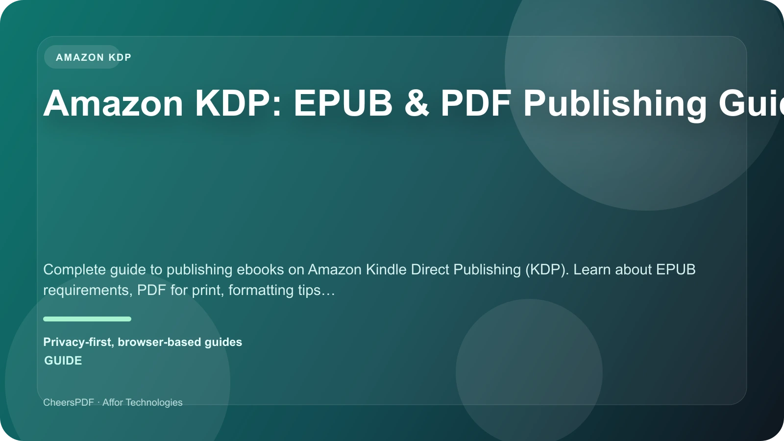 Amazon KDP: EPUB & PDF Publishing Guide