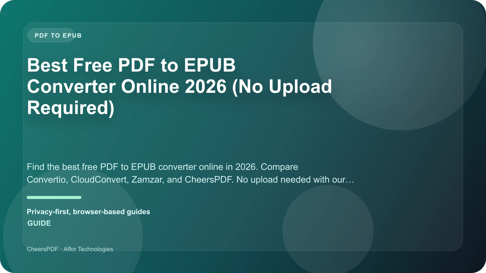 Best Free PDF to EPUB Converter Online 2026 (No Upload Required)